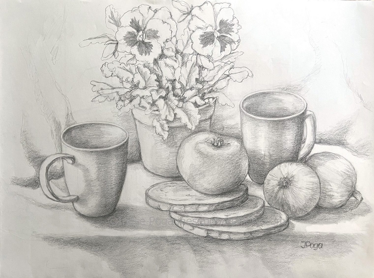 Still life drawings in deals pencil with shading